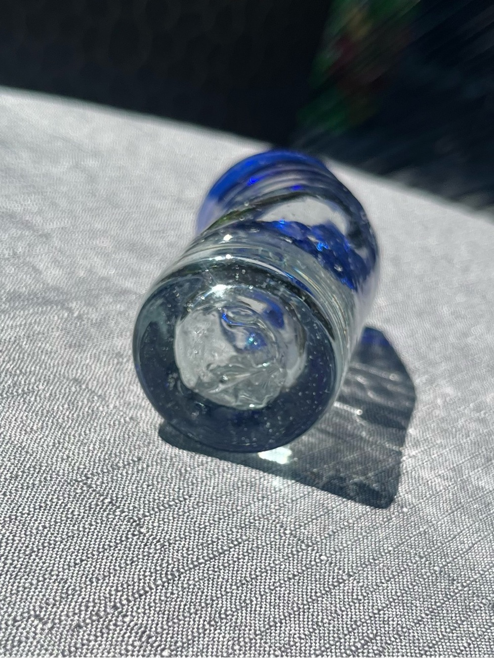 Handblown Glass Bud Vase with Cobalt Blue Rim - Picture 8 of 16